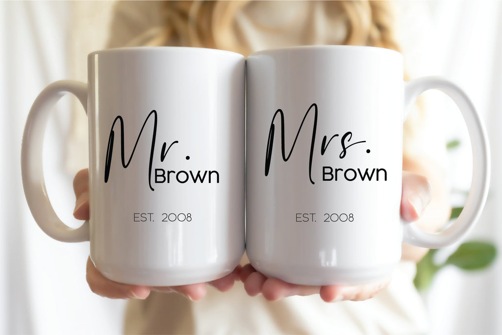 Set of Mug - Custom Mr & Mrs with Wedding Date