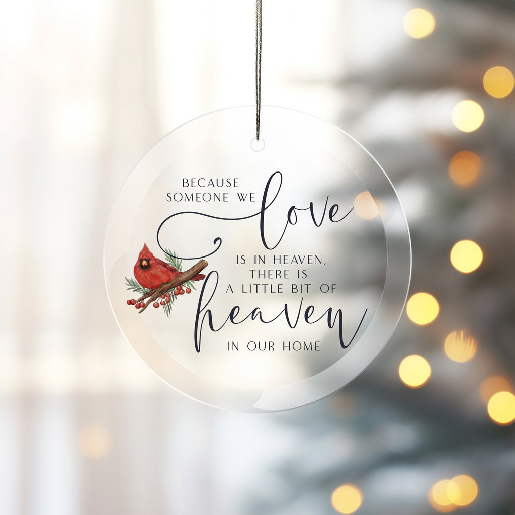 3 Inch Frosted Glass Ornament - Heaven in our home with Cardinal