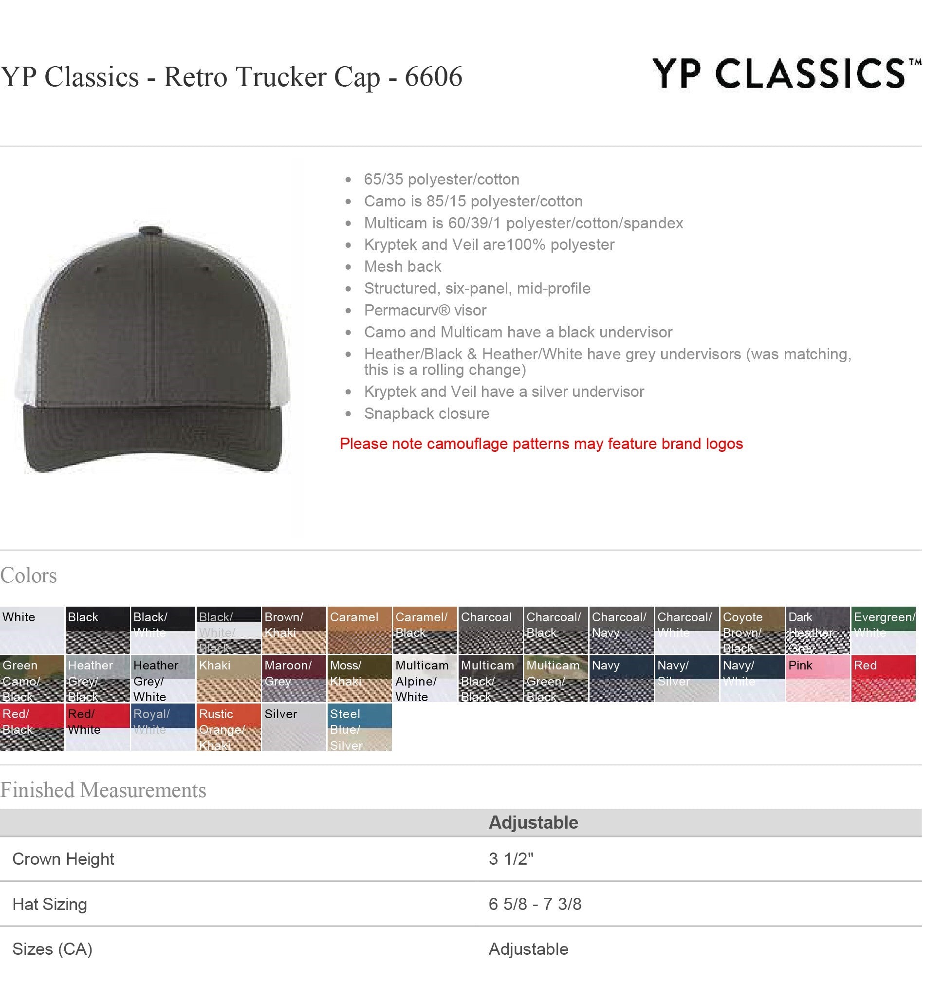 Hats - Custom Order YP Classics 6606