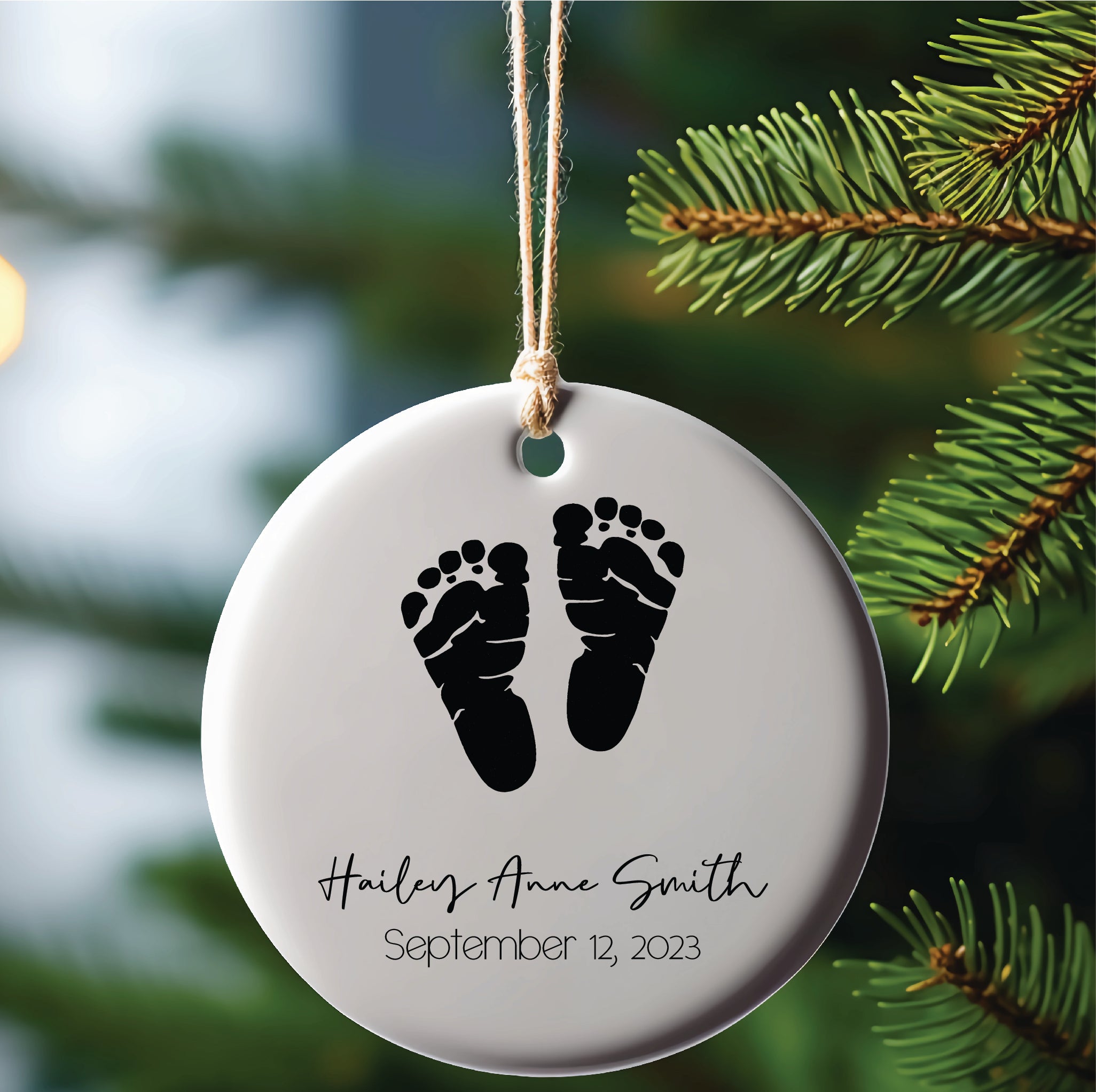 3 Inch Ceramic Ornament - Baby Footprint with date