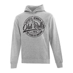 Grey Hooded Sweatshirt with design reading "Official Member of the Old Balls Club" for a 50th birthday shirt