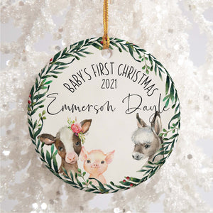 3 Inch Ceramic Ornament - Baby's First Christmas Farm Animals