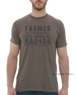 This design features a rustic font that reads "Farmer Because Food Producing Bad#@$ Was Not an Official Job Title" Everyday lightweight smooth & comfy tee.  (Slim Fit)